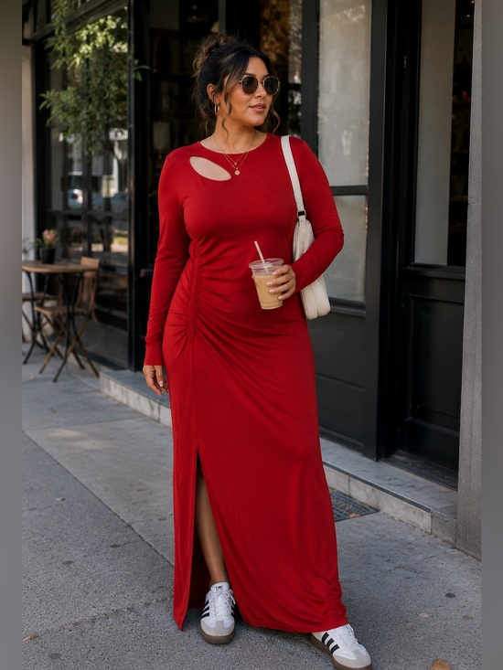Future collective Dresses & Skirts - Future Collective Red Ruched Cutout Maxi Dress 1X